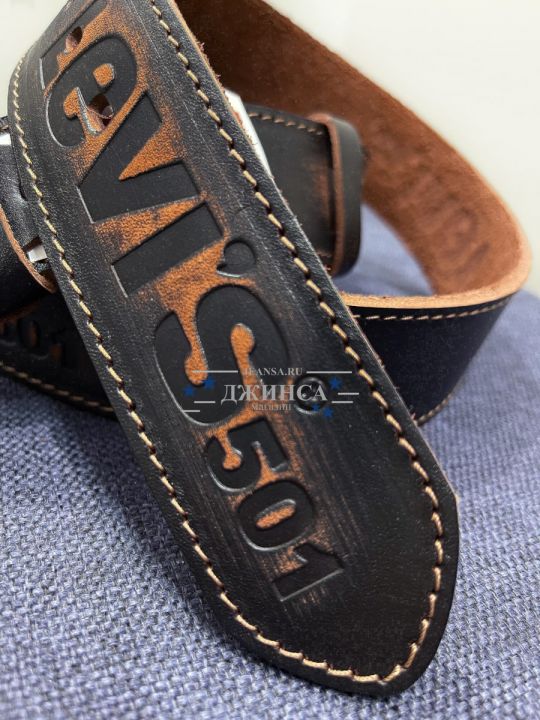 Ремень Levis коричневый с оранжевой прошивкой арт.0052