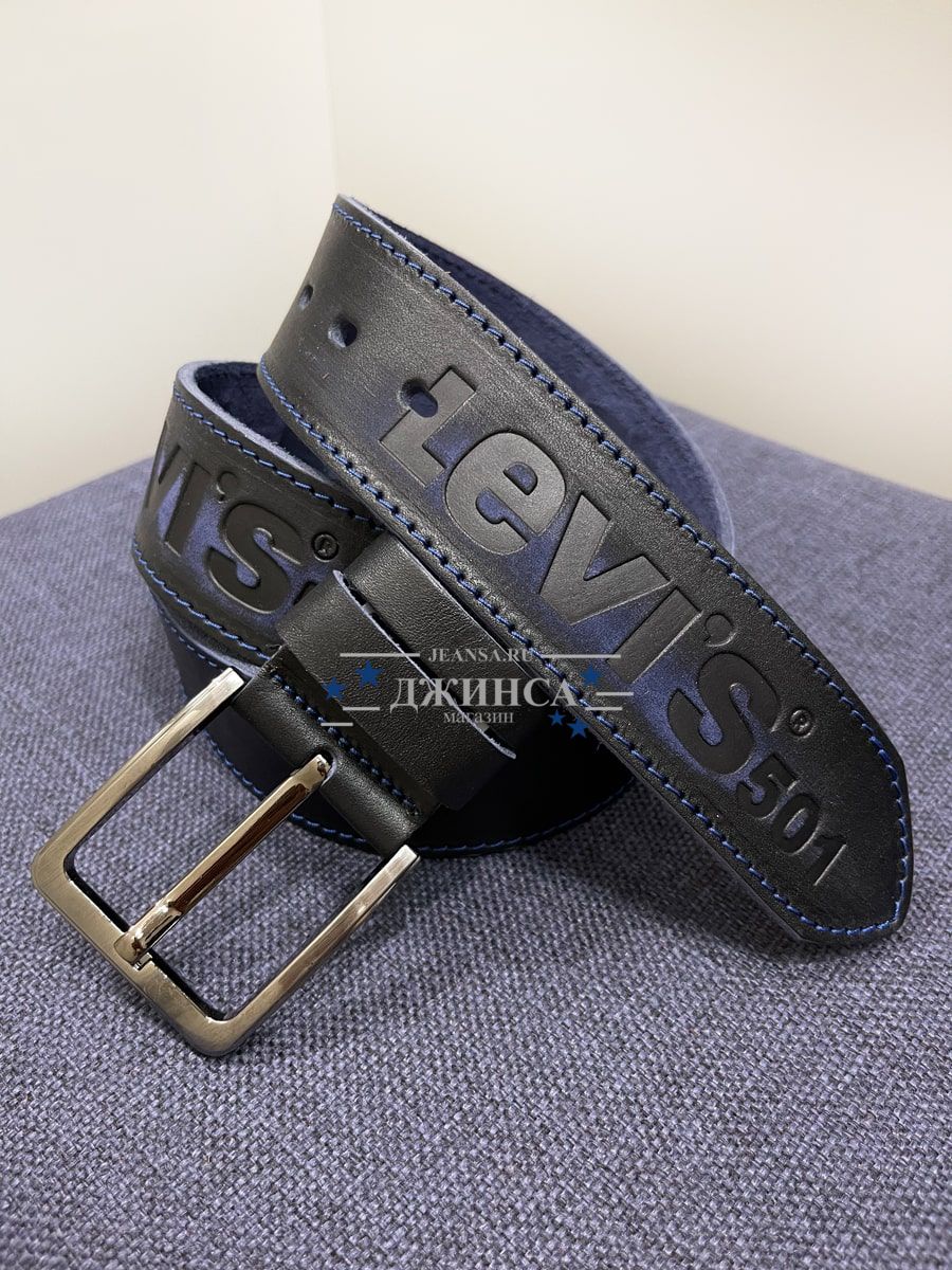 Ремень Levis черный с синей прошивкой арт.0054