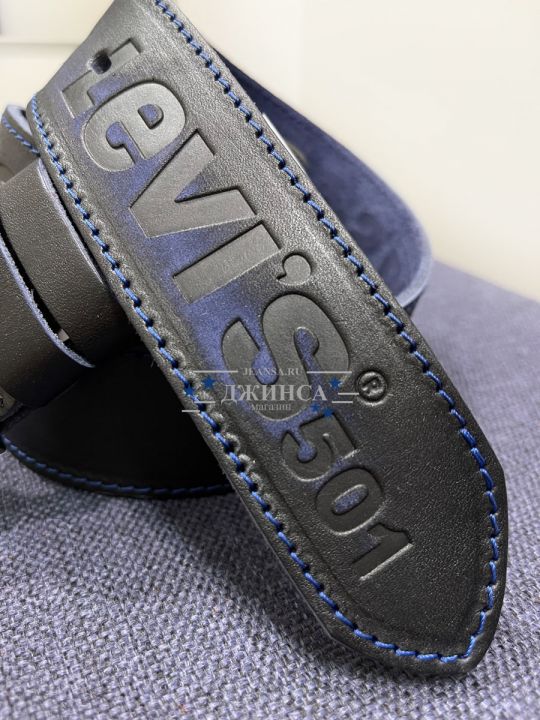 Ремень Levis черный с синей прошивкой арт.0054