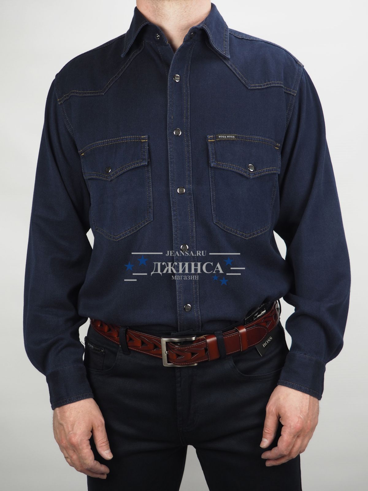 Рубашка джинсовая Boss полиринг M01-68-89 чернильная Рубашка джинсовая Boss полиринг M01-68-89 чернильная
